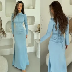 Rochie de bal Arabia Saudită Satin Cu mărgele Plis Petrece de nuntă A-line Guler înalt Rochie de ocazie la comandă Rochii midi