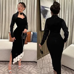 Jersey cu flori de flori Pliuri Quinceanera Guler înalt Rochie de ocazie la comandă Rochii cu mânecă lungă