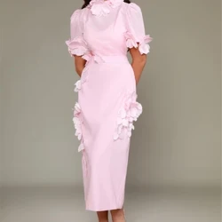 Yipeisha clássico estilo moderno formal noite gola alta linha a flores cetim vestidos de ocasião sob medida