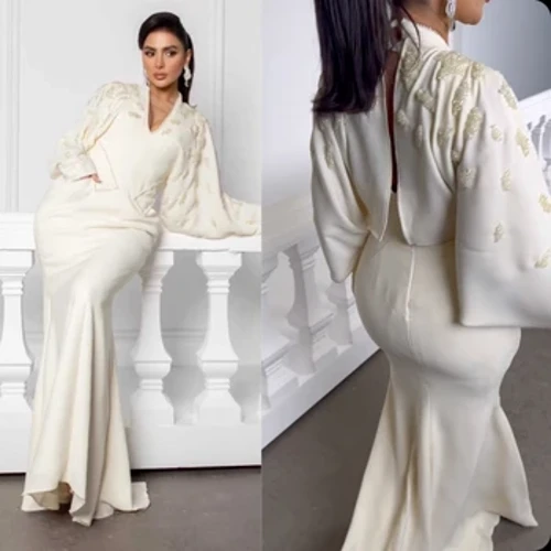 Robe de bal en Satin perlée, style sirène, col en v, pour occasions sur mesure, robes longues, arabie saoudite