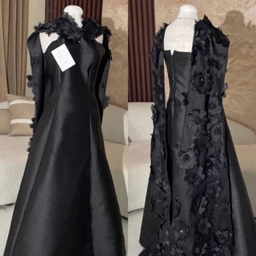 Vũ hội Đầm Ả Rập Saudi Tinh tế Trang trọng Buổi tối Dây Chữ A Hoa Chiếu Trúc Hạt Satin Bespoke Váy Dịp Váy Hứa