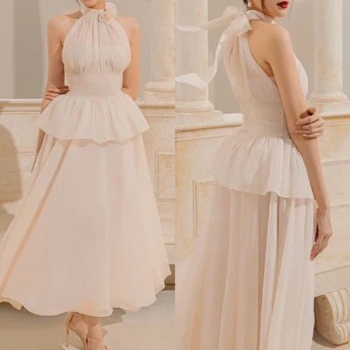 Bóng Đơn giản Trang trọng Buổi tối Dây Chữ A Hoa Dài đến mắt cá chân Voan Bespoke Váy Dịp Váy Prom Ả Rập Saudi