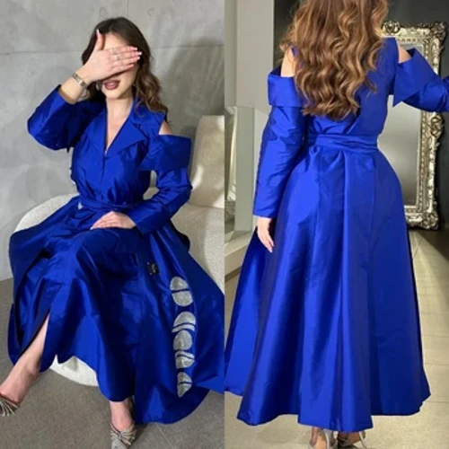 Mesprit – robe de bal décontractée, col en v, ligne a, drapée à paillettes, longueur cheville, en Satin, robes de cérémonie sur mesure, robes de bal, arabie saoudite