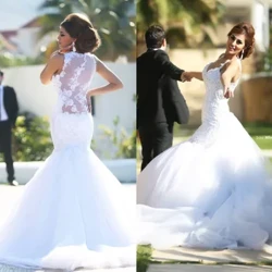 Moda Vestido De Nowia Mermaid White aýrylýan otly bilen Gelin Täze gelin lybaslary 2021 Gyzyk satuw Bespoke toý köýnekleri