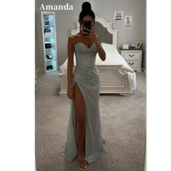 Mavazi ya Mkia wa Samaki ya Sexy Side iliyopasuliwa Vestido De Novia Mkanda Mkali wa Spaghetti Gauni la Kung'aa la Mermaid Prom Inang'aa فستان سهرة