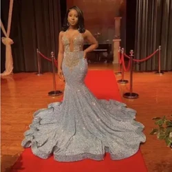 Nguo za Kuvutia za Kiafrika za Kiafrika Mermaid Halter Amevaa Fuwele Wasichana Weusi Nigeria Robe De Soiree Evening Dress