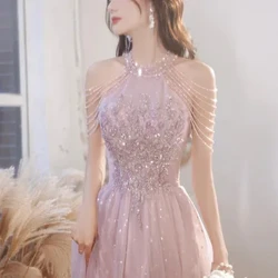 Luxuriöses hochwertiges rosa Abendkleid 2024 für Ball Sommer Herbst Temperament Prominente Senior Party Kleid für Frauen