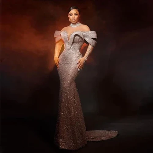 Luxus Sëlwer Kristaller Beaded Prom Kleeder Afrikanesch Mermaid Formell Owend Kleeder 2024 Aso Ebi Hochzäits Party Kleed Event Gala Kleed