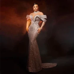 Luxus Sëlwer Kristaller Beaded Prom Kleeder Afrikanesch Mermaid Formell Owend Kleeder 2024 Aso Ebi Hochzäits Party Kleed Event Gala Kleed