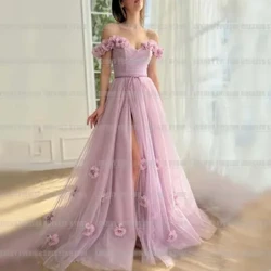 Nguo za Jioni za Maua ya 3D ya kifahari Mstari Nje ya Mabega Upande wa Sexy Umegawanyika Kwa Mwanamke Nguo Rasmi za Kifahari za Prom Vestidos De Festa