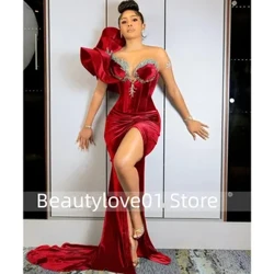 2024, arabisches Abendkleid in Übergröße, rotes, luxuriöses Meerjungfrau-Ballkleid, Samt, V-Ausschnitt, formelle Party, zweites Empfangskleid, Mary Robe