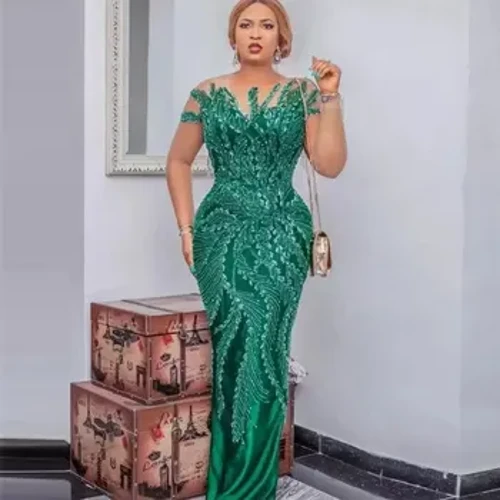 Robe de soirée à paillettes vertes et perles, tenue de bal de luxe pour femmes, style sirène, longueur au sol, pour fête de mariage, occasion formelle