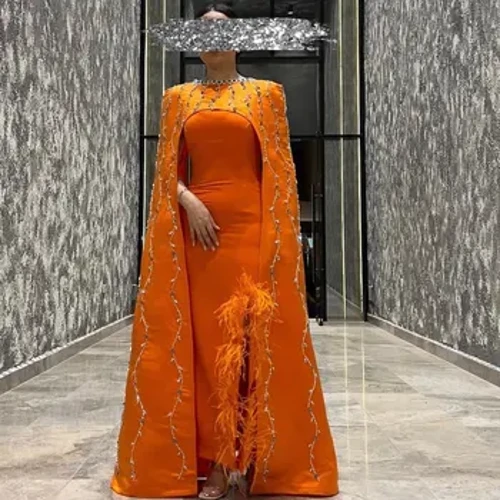 Oranž pidulik ballikleidid Orange Crystals Saudi Araabia naiste peokleidid Temperamentne õhtukleit