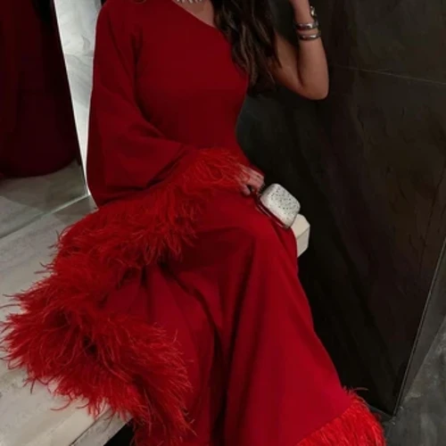 Fortunate Evening Elegant Floor-length Asymmetrical Feathered Formal Occasion Prom Dresses Maaaring I-customize ang Mga Panggabing Gown ng Party