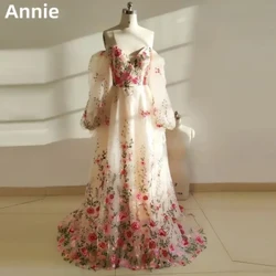 Annie Sweet Puff Tay áo Váy Prom Hoa 3D Váy dạ hội sang trọng đám cưới Chính thức ăn mặc tiệc tùy chỉnh váy