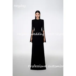Heyday Crepe O-Neck A-Line იატაკის სიგრძის კაბები ნახევრად კლასიკის ფორმალური საღამოს წვეულების ლამაზი კაბები 2024
