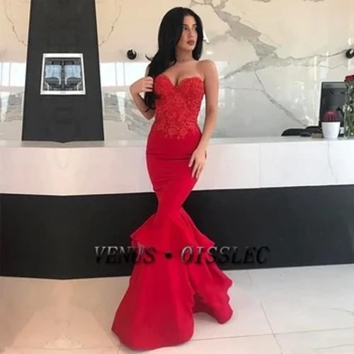 VENUS Rote sexy Schlitzkleider für formelle Anlässe, Meerjungfrauen-Ballkleid mit herzförmigem Ausschnitt, gestufte Rüschen, Party-Galakleid فساتين للحفلات الراقصة