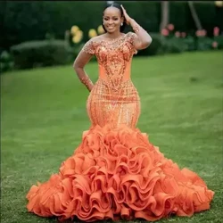 Izingubo Zothando Eziwolintshi Zakusihlwa I-Mermaid Layered Ruffle Edge Intombazane Emnyama Ecwebezelayo Ubuhlalu Uleyisi Umshado Umcimbi Osemthethweni Ingubo Yebhola Yephathi