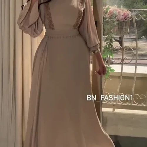 Saud Arabystanynyň “Chiffon Prom” köýnekleri Uzyn ýeňli O-Boýnly monjuk topuk uzynlygy Formal dabaraly oturylyşyk Aýallaryň agşam köýnekleri