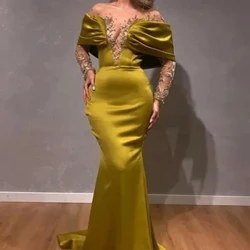 Nguo nzuri ya Sexy Sheer O-Neck Prom Party Nguo za Lace Mikono Mirefu Mermaid Rasmi Mavazi ya Kiarabu ya jioni فساتين طويلة