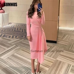 SUMNUS Elegante Roze Arabische Prom Jurken Lange Mouwen Satijn Zeemeermin O Hals Moderne Abendkleider Sexy Dubai Formele Gelegenheid Jurk