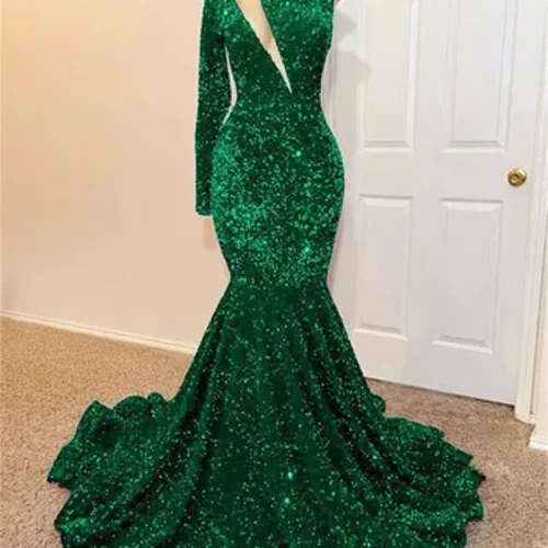 I-Mermaid Green Sequin Igqoka I-Prom Yehlombe Elilodwa Intamo Ephakeme Ladies Elegant Formal Formal Formal I gown Floor Length Birthday Party Dress