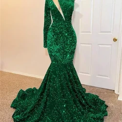 Mermaid Green Sequin Prom köýnekleri Bir egin beýik boýly aýallar, ajaýyp resmi dabaraly köýnek, poluň uzynlygy Doglan gün partiýasy köýnegi