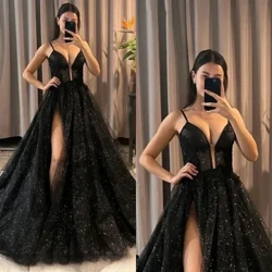 Sweetheart Black Plesové šaty Traky Nášivky Trblietky Párty Večerné šaty Split Formálne Červený koberec Dlhé šaty na špeciálnu príležitosť 1