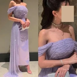 Lila Saudi Arabië Zeemeermin Prom Jurk Uit de Schouder Lovertjes Formele Vrouwen Avondfeest Jurken Speciale Gelegenheid Jurk vestidos