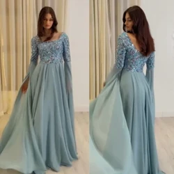 I-Prom Dress I-Saudi Arabia Chiffon Sequined Evening A-line Square Neck Bespoke Isikhathi Ingubo ye-Midi Dresses