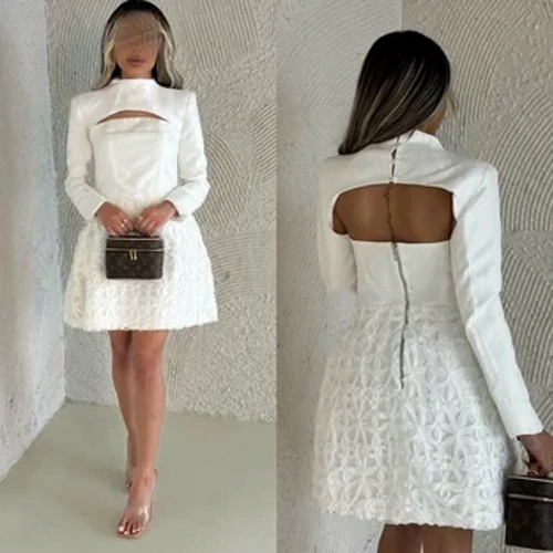 Gúna prom an Araib Shádach Jersey Applique Céime Applique A-Líne Ard-Líne Collar Ard-Gúnaí Gúnaí Mini Gúnaí