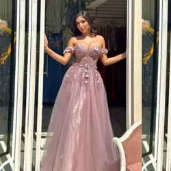 Jersey cu aplicații cu mărgele de flori Paiete celebrități A-line cu umăr în afara rochie de ocazie la comandă Rochii lungi