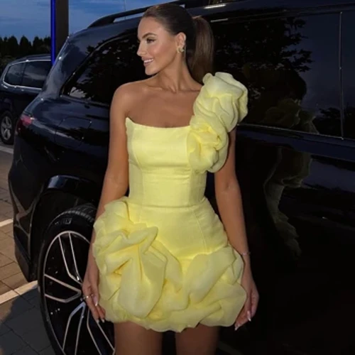 Ballkleid Abend Jersey drapiert Weihnachten A-Linie Ein-Schulter Maßgeschneidertes Abendkleid Minikleider Saudi-Arabien