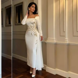 გამოსაშვები კაბა საუდის არაბეთი Satin Beading Party A-line Off-the-Shoulder შეკვეთილი შემთხვევითი კაბა Midi კაბები