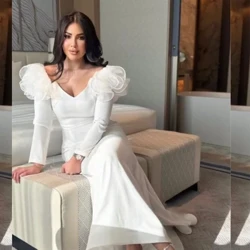 Váy dạ hội Jersey Ruffles Đảng Vỏ cổ chữ V Bespoke Áo choàng dịp Midi Váy Ả Rập Saudi
