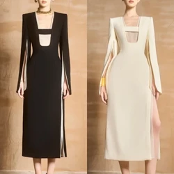 Mesprit Phong cách hiện đại đơn giản Cổ vuông chữ A dài đến mắt cá chân Satin Bespoke Váy mặc dịp Váy dạ hội