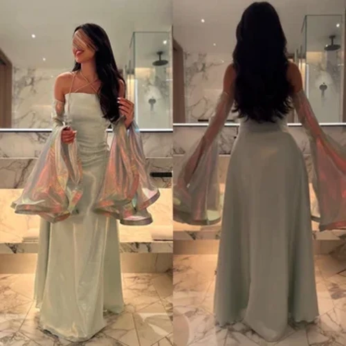 Rochie de bal de seară din satin cu volanat Petrecere de nuntă A-line fără umăr Rochie de ocazie la comandă Rochii lungi Arabia Saudită