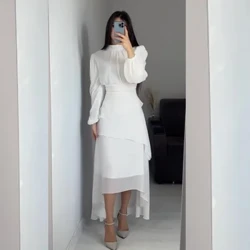 Rochie de bal de seară șifon drapat Plis Balul de absolvire linie A guler înalt Rochie de ocazie la comandă Rochii Hi-Lo Arabia Saudită