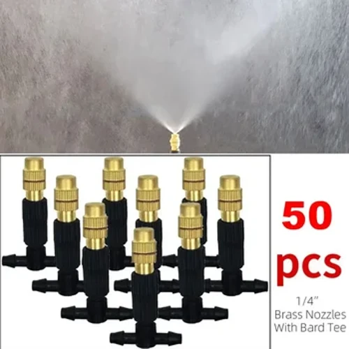 50-1pcs 4/7PVC Outdoor Misting Cooling System Garden Irrigation Watering 1/4'' Brass Atomizer Adjustable Garden Micro Sprinklers
