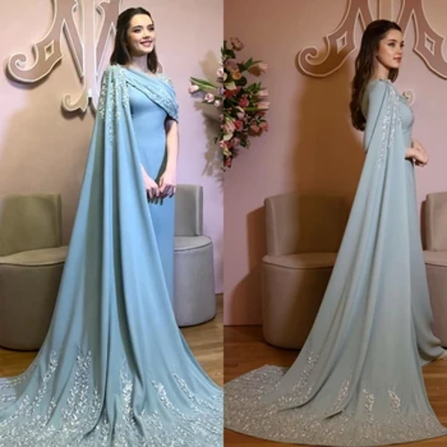 Gwisg Prom Satin Glain Coctel Parti Coctel A-lein V-gwddf Achlysur Pwrpasol Gŵn Ffrogiau Hir Saudi Arabia