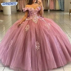 Printzesa baloi soineko dotorea Quinceanerako soineko xarmagarria 3D loreak parpailak aplikatua lurmuturrarekin 16 soineko gozoa soinekoa