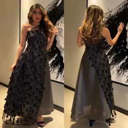 Satiini draped Flower Clubbing A-linjainen yksiolkainen tilausmekko pitkähihaiset mekot