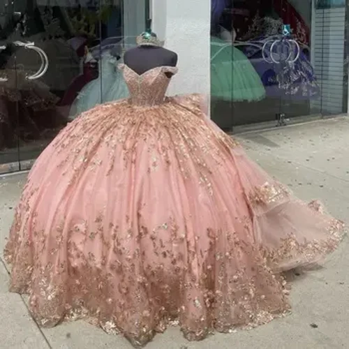 Rožinė puošta „Quinceanera“ suknelė 2023 m. rutulinė suknelė su aplikacijomis, puošta blizgučiais, miela 15 16 suknelė Vestido De 15 Anos YQD176