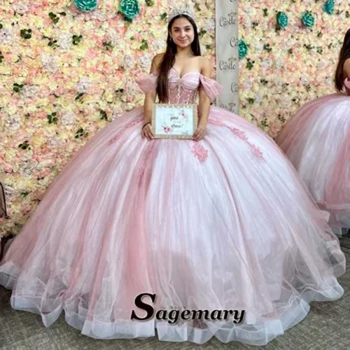 Sagemary à la mode douce Quincenera Robes Tulle robe De bal Appliques laçage Robes Robes De soirée faites sur commande