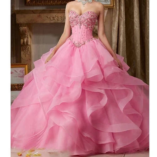 2023 Cariad 15 Mlynedd Coral Quinceanera Gwisgoedd Oddi Ar Yr Ysgwydd Organza Sequin Gleiniog Lace Up Rhad Parti Pen-blwydd