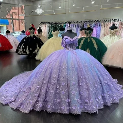 Abito Quincenara viola chiaro 2024 Perline scintillanti con paillettes Quinceañera XV Sweet 16 Ball Gown Abiti da 15 anni YQD505