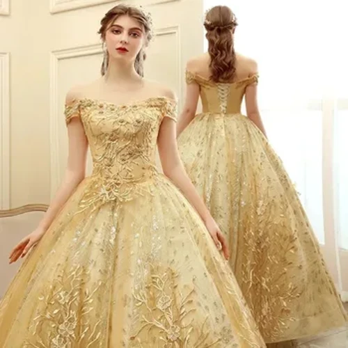 Elegant Giel Prom Kleed Off The Shoulder Party Kleed Luxus Spëtzekugelkleed Shinny Sequin Quinceanera Kleeder 2024 Neie Summer