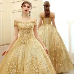 Egninden geýilýän ajaýyp sary köýnek, lýuks dantelli top köýnek Şinni Sequin Quinceanera köýnekleri 2024 Täze tomus