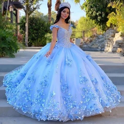 ANGELSBRIDEP синее бальное платье Quinceanera платья Vestidos De 15 Anos вечерние 3D цветы Золушка 16 платья принцессы на день рождения