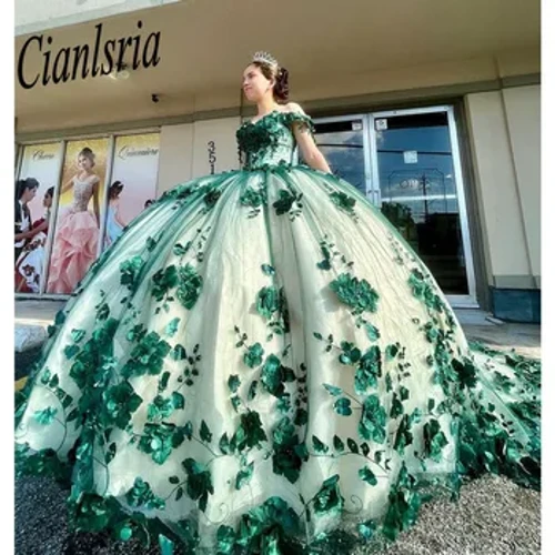 Розкішні зелені сукні Quinceanera 2022 р. з відкритими плечима з бісером і аплікаціями, бальна сукня Sweet16, сукня зі шнурівкою, Vestidos De 15 Años, ручна робота